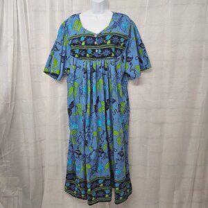 Anthony Richards Blue Green Boho House Dress Kaftan Lounge Midi 5X Flaw
